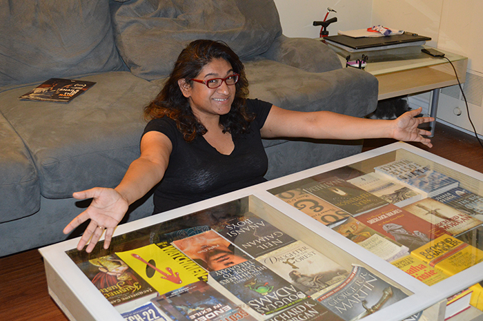 Supriya Limaye, showing off her 'book' table. 